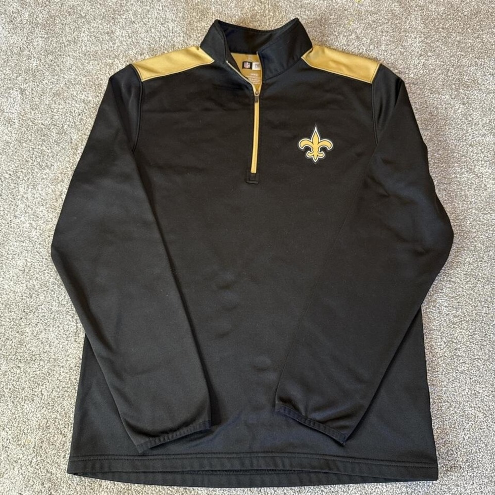 Saints NFL Men's 1/4 Zip Pullover Jacket Medium Black Gold Team Apparel